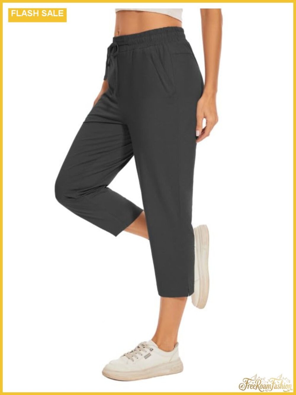 Women's Lounge Capris High-Waist Tapered with Zippered Pockets 92% Polyester 8%